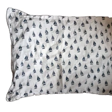 Single blue white high quality sailboat standard sham nautical sailing cotton