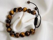 12MM  Brown Tiger's Eye Beads Macrame Adjustable Bracelet for Men