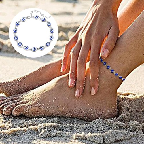 1x Evil Eye Anklet Bracelet, Silver Anklet Cute Evil Eye Summer Ankle Bracelets - Picture 3 of 5