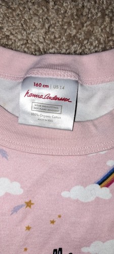 Hanna Anderson Long John Or Pajamas In Organic Cotton Girls 14 Pink With Unicorn - Picture 6 of 6