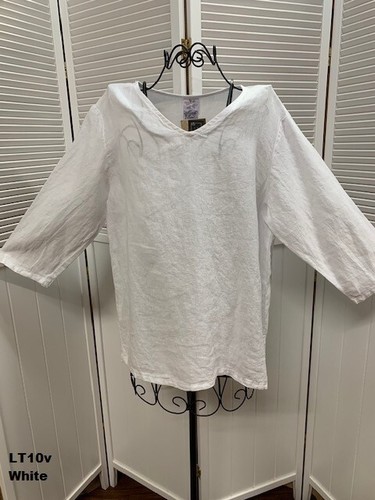 LT10V White XLarge NWT Match Point Linen Shirt Blouse Top VNeck Pull Over