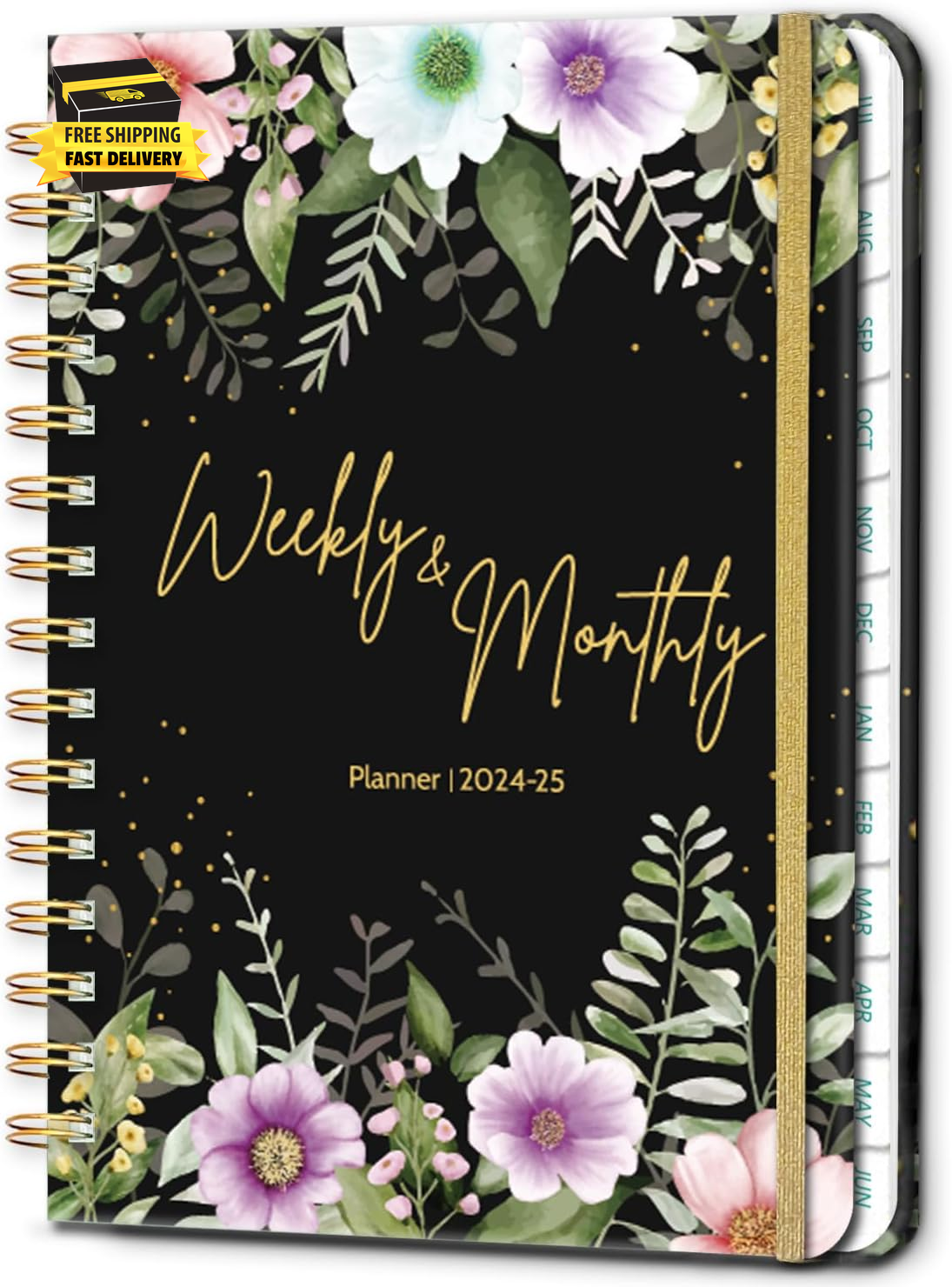 2024-2025 Monthly Planner, 12 Months Weekly & Monthly Floral Planner from July 2