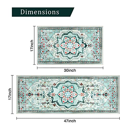 Boho Kitchen Rug, Teal Kitchen Rugs Farmhouse Style, Bohemian Rug