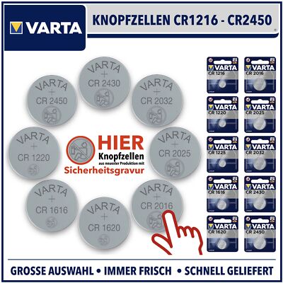 VARTA Knopfzelle CRxxx 3V CR1220 CR1616 CR1620 CR2016 CR2025 CR2032 CR2430 CR245