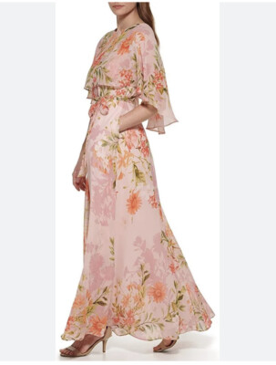 Eliza J Womens Pink Floral Ruffled Flutter Sleeve Maxi Dress Size 6 NWT  $218 | eBay
