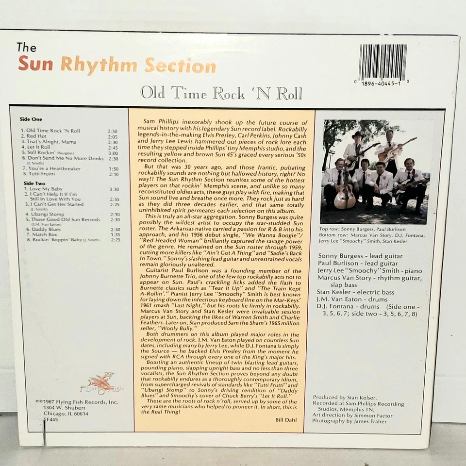 SUN RHYTHM SECTION Old Time Rock 'N Roll LP VG+ 1987 Flying Fish FF445 Vinyl - Image 2 of 3