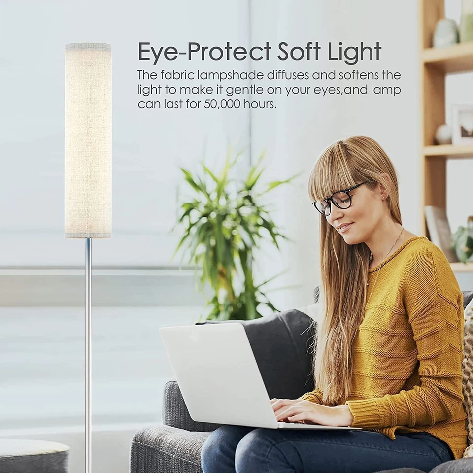 LED Floor Lamp for Living Room w/Fabric Lamp Shade 65" Dimmable Remote Control - Image 3 of 4