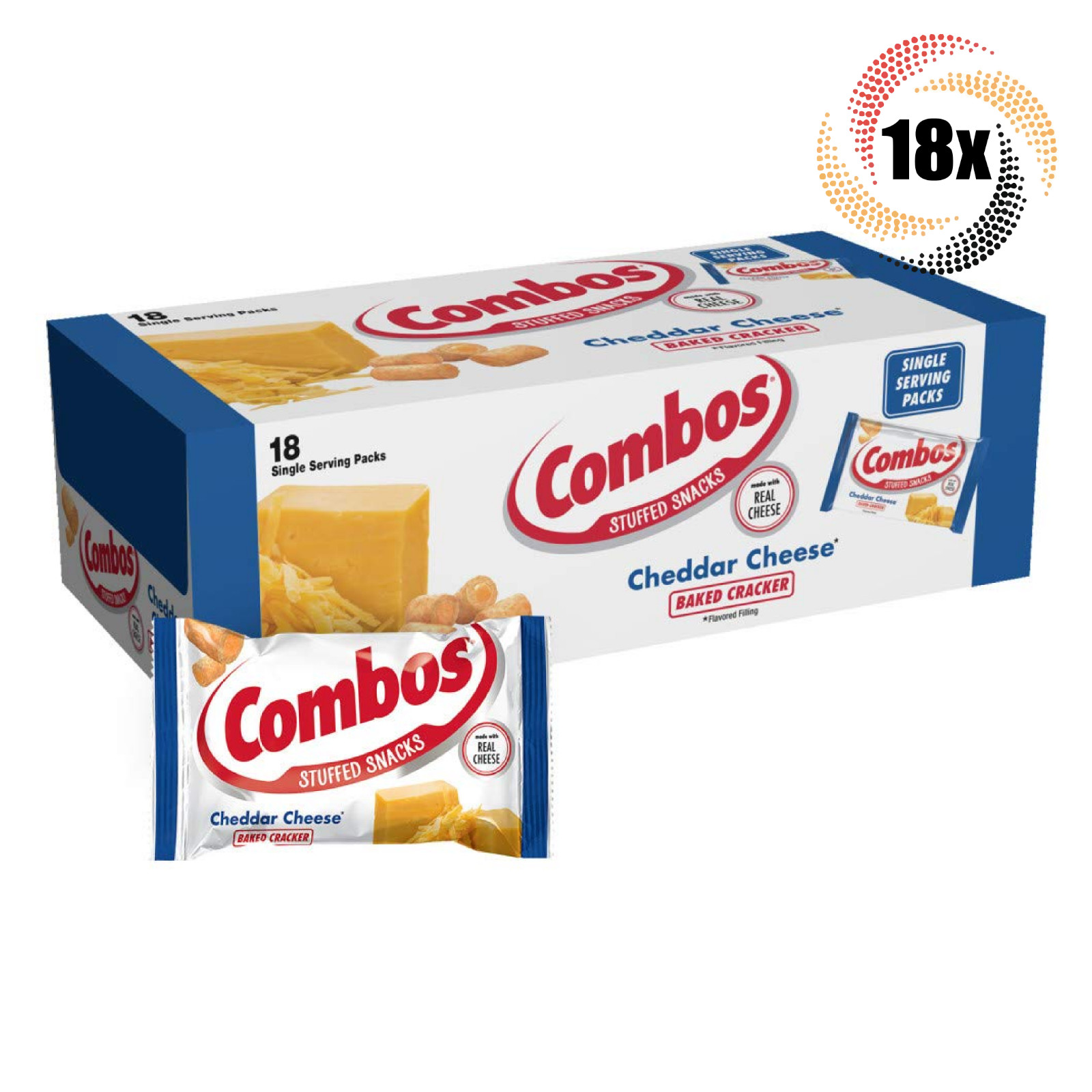 Full Box 18x Bags Combos Stuffed Snack Cheddar Cheese Baked Cracker | 1.7oz