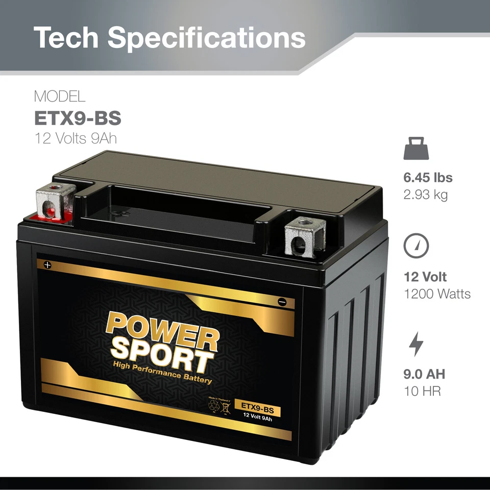 YTX9-BS Replacement Battery for 1993-1999 Honda CBR900R CBR900RR - Image 3 of 4