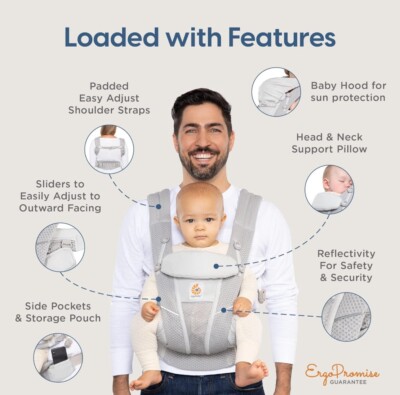 Ergobaby All-in-1 Baby Carrier + Lumbar Support, Breathable Mesh Gray 0-4 Years