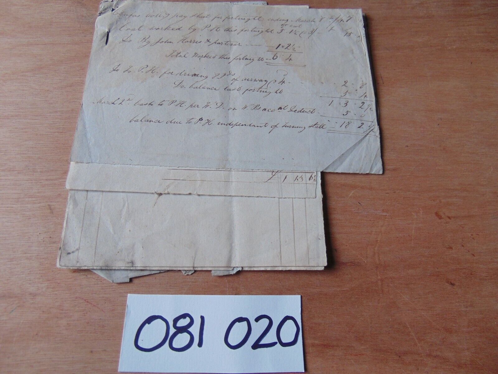 19th C. WELSH MINING HAND WRITTEN MANUSCRIPT LETTER 1847 BENFAS COLLIERY RECEIPT