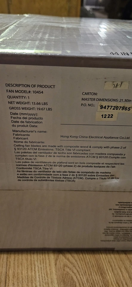 Mainstays 44" LED Ceiling Fan with 5 Blade Light Kit Pull Chains Reverse Airflow - Image 3 of 4