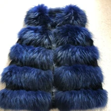Fabulous Real Fox Fur Gilet Luxurious Size M Deep Blue and Black Hook Fastener