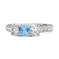 Three Stone 4 MM Round Swiss Blue Topaz 925 Sterling Silver Engagement Ring