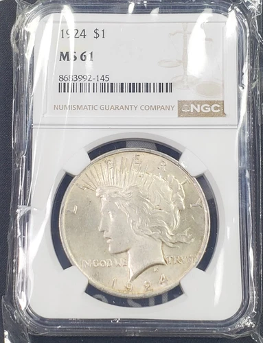 1924-P $1 Silver Peace Dollar - NGC Graded MS 61