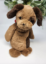 Bearington Patch Bean Bottom Dog 12" brown puppy spotted dog red bow toy