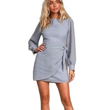 Lulus | "Much Love" Light Blue Swiss Dot Long Sleeve Tunic Mini Dress Size Small