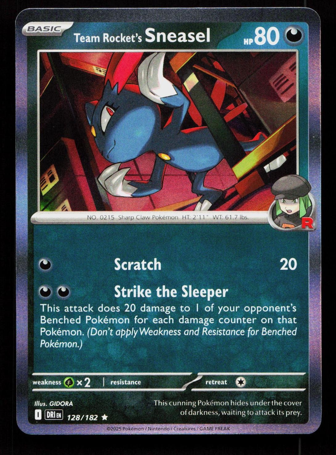 Team Rocket's Sneasel 128/182 Rare Destined Rivals Pokemon Reverse Holo NM