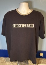 Tommy Jeans Mens Vintage 3D Puff Logo SS T-Shirt Navy Grey Ringer Crew Neck XL