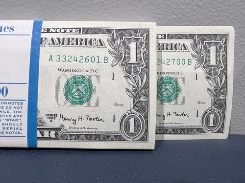 100 Consecutive 1963a $1 Federal Reserve Notes in BEP Strap Uncirculated A-B