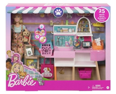 Barbie Doll and Pet Boutique Playset with 4 Pets GRG90 Christmas Gift