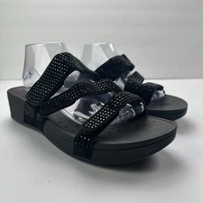 Vionic Alexis Sandal Womens 12 Black Suede Slides Wedge Comfort Rhinestone Beach