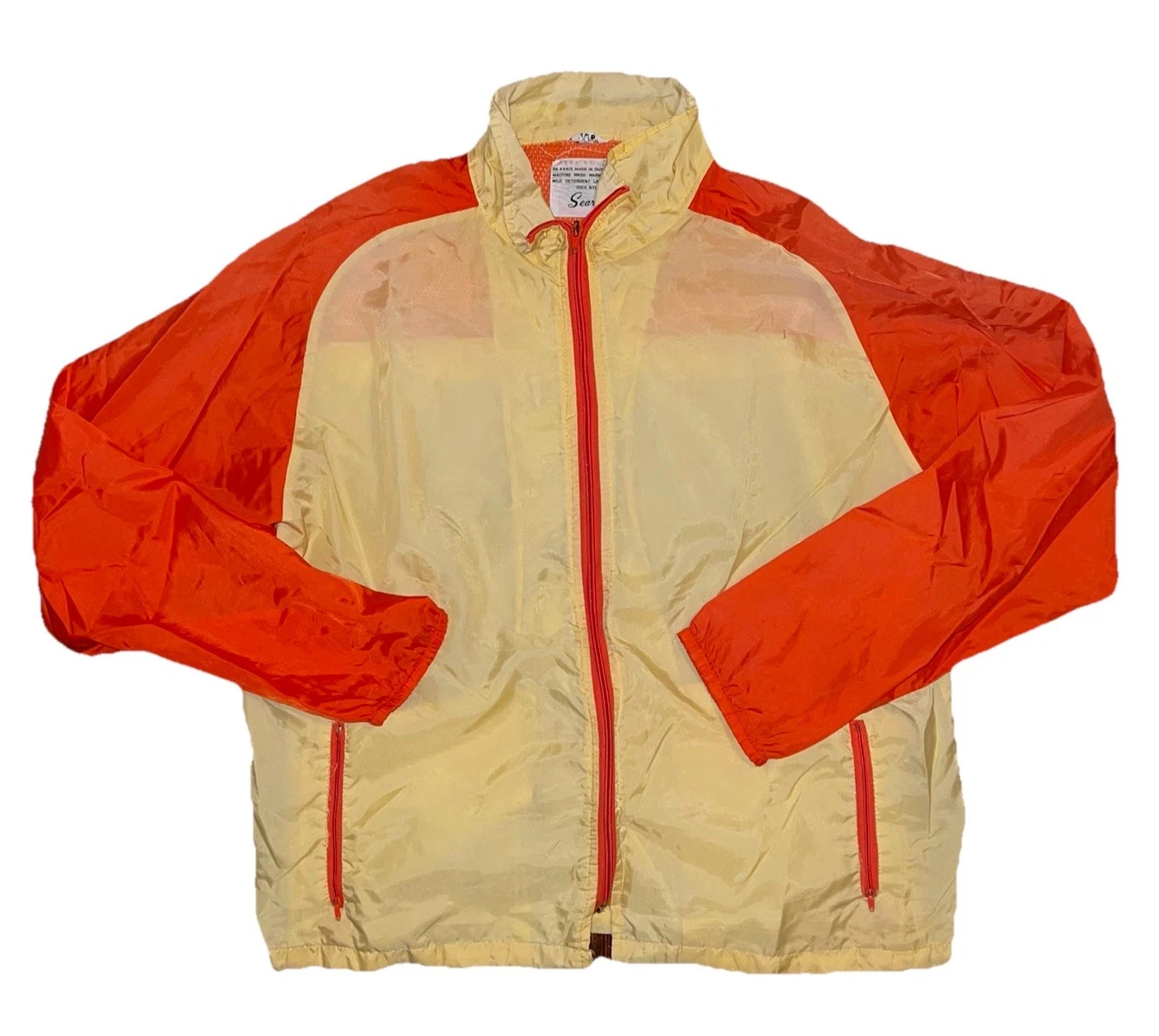 Vtg 80s Sears Colorful Orange Yellow Lightweight Windbreaker Jacket Large