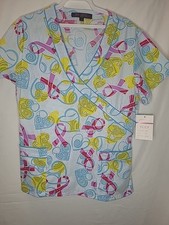 New Womens Scrub Top Breast Cancer Print
