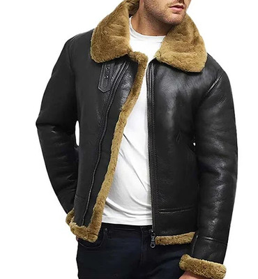 Men's Black Faux Fur Shearling B3 Bomber Jacket