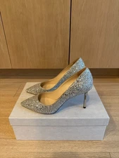 Worn Once Authentic Jimmy Choo EU37/US7W ROMY 85 Heels In Champagne Glitter