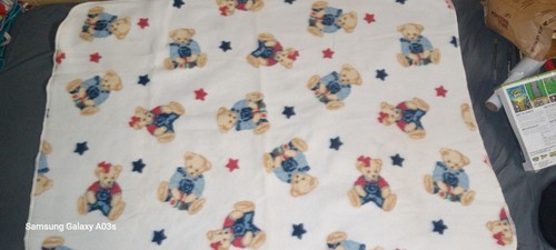 Springmaid BJT Blue Jean Bear Fleece Baby Blanket Unisex Euc Vintage Y2k - Picture 8 of 8