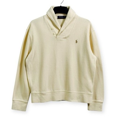Polo Ralph Lauren Men s Large Cream Off White Cotton Pullover Sweater Neutral Cl