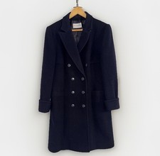 Vintage Windsmoor Long Black Wool & Cashmere Coat Size 12 Tailored Maxi Overcoat