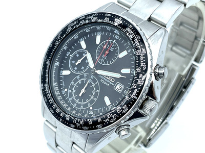 SEIKO Flight master Men's Chronograph Watch Black Dial 7T92-0CF0 Good condition