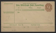 Württemberg 9 Kr. Ganzsache Post-Anweisung ungebraucht #1106228