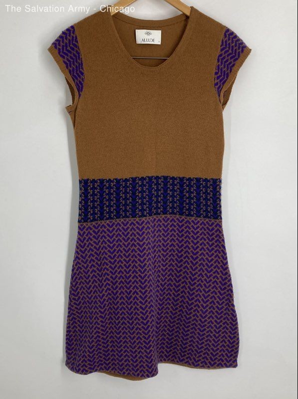 Allude Womens Multicolor Colorblock Short Sleeve Sweater Dress Size Small