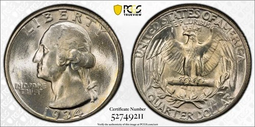 1934 Washington Quarter PCGS MS-64 Light Motto