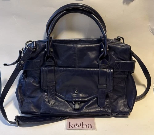 Kooba Purple Desmin Leather Double Strap Shoulder Bag Tote Purse Logo