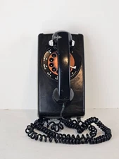 Bell System Western Electric 1969 Black Wall Orange Dial Rotary Telephone AB 554