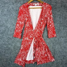 Diane Von Furstenberg Julian Two Wrap Mini Dress Womens 4 Red Serpent Tango