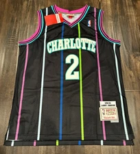 NEW Larry JOHNSON Charlotte HORNETS Jersey Black Throwback Classics #2 S-XXL