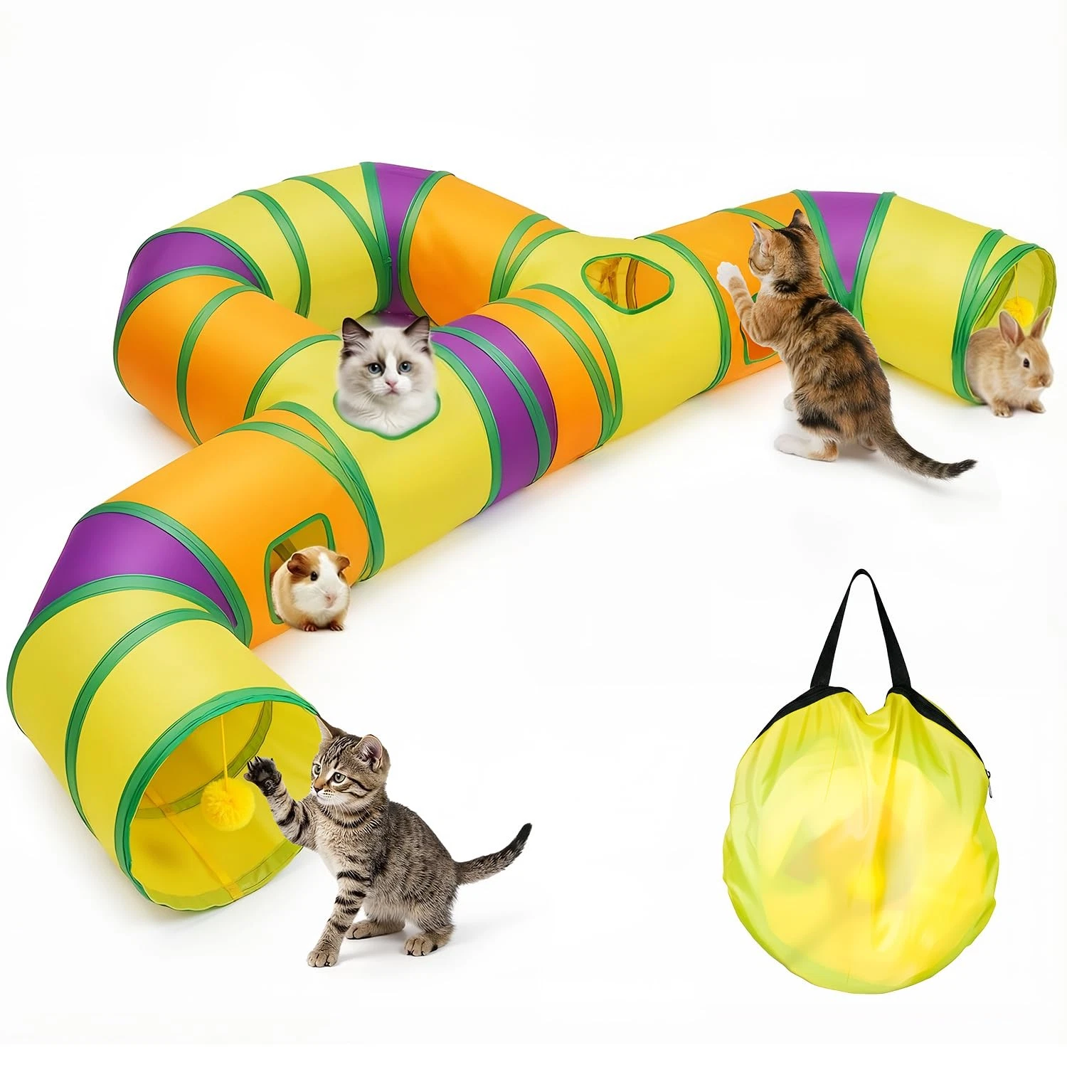 Cat Tunnel for Indoor Cats Large, Collapsible Cat Playhouse Pet Play Tunnel T...