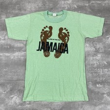 vintage 70s JAMAICA ISLAND IN THE SUN FOOT PRINTS t shirt green travel vacation
