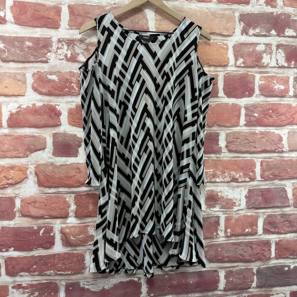 Alfani Tunic Top Womens 1X Multicolor Abstract Plisse Casual Cold Shoulder Shirt - Image 2 of 4