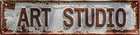 Rustic Art Studio Metal Sign Vintage Round, 4 x 16 Inch