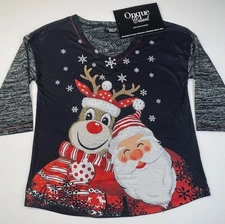 NWT Onque Casual Christmas Santa Reindeer Shirt PS PM PL Snowflake sequins $30