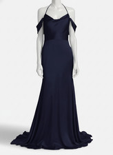 Vera Wang Bride Women's Blue Satin Halter Open-Back Muriel Dress Size: 2.