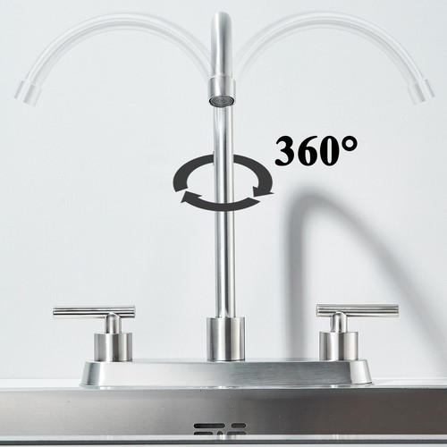 Brushed Nickel 8 inch Centerset Kitchen Faucet 3 Hole 2 Handle Swivel Sink Mixer - Picture 7 of 12