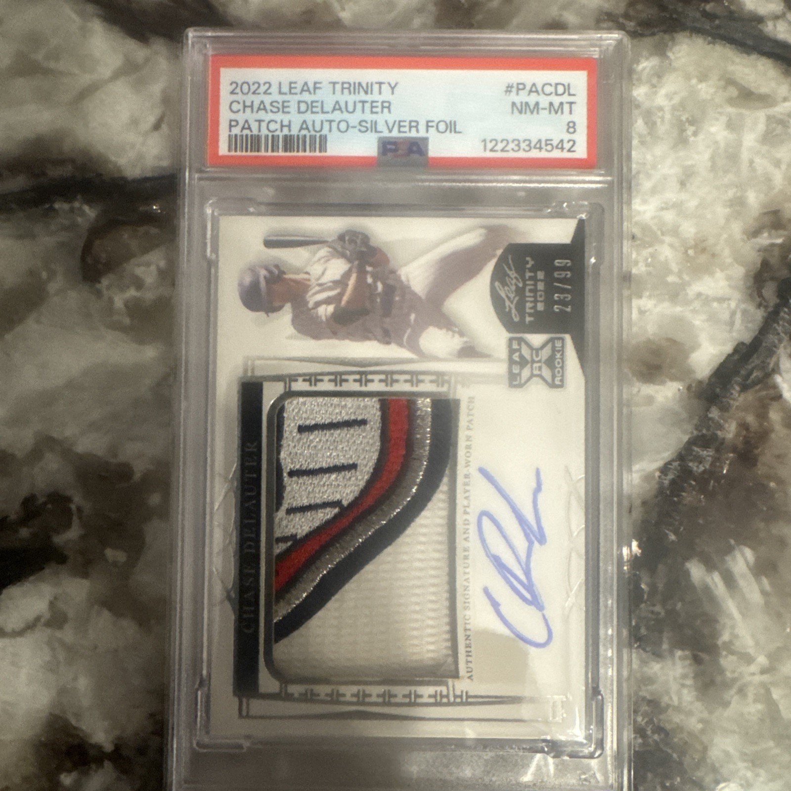 Holiday sale ! 🔥 Trinity Chase Delauter RC Auto Patch Silver Foil #/99 PSA 8 view 10