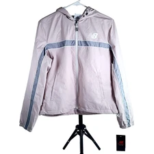 New Balance Jacket Men Medium Tan Gray Windbreaker Raincoat Parka Lightweight
